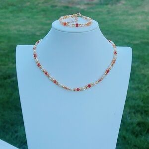 X818 Handmade Freshwater Pearl Agate Necklace Bracelet Set